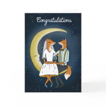 Congratulations Wedding Card - Foxes in the Moon
