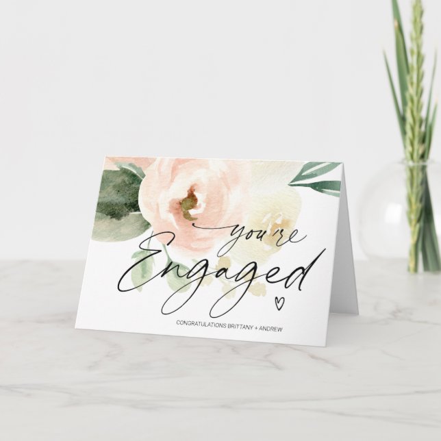 Cartão Congratulations You're Engaged Mr Mrs Blush Floral (Frente)