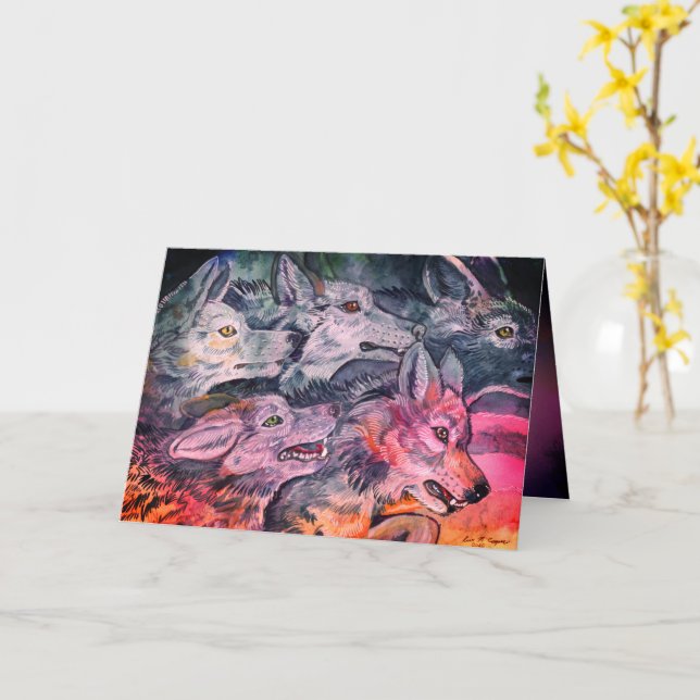 Cartão Conjunto de Lobos em Aquarela  Carta (Flor Amarela)