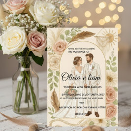 Cartão Conjunto de papelaria de casamento boho elegante -