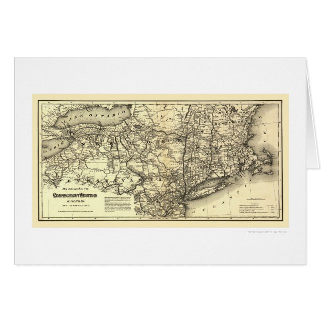 Cartão Connecticut & mapa ocidental 1871 da estrada de (Frente Horizontal)
