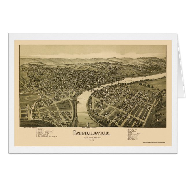 Cartão Connellsville, mapa panorâmico do PA - 1897 (Frente Horizontal)