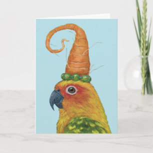 Cartão Connor, conure com o chapéu de cenoura e de ervilh