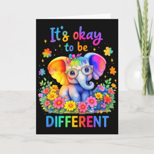 Cartão Consciência do Autismo Elefante Fofo Animal É Ok S