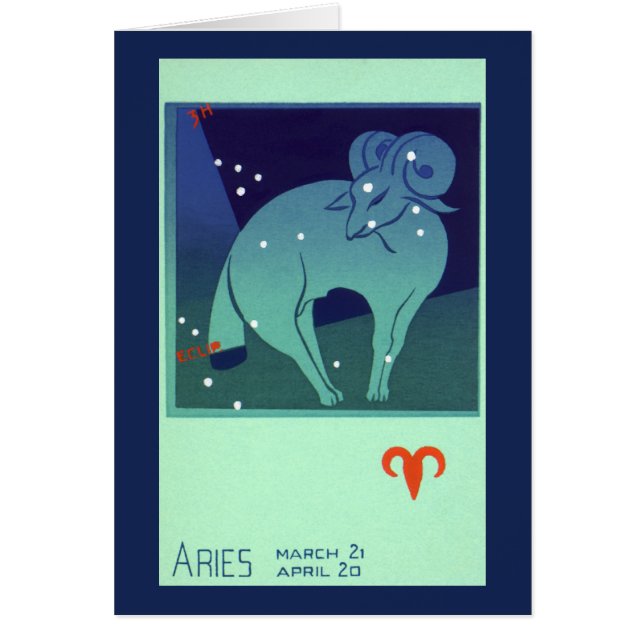 Cartão Constelação de Aries Ram, Astrologia Zodiac Vintag (Frente)