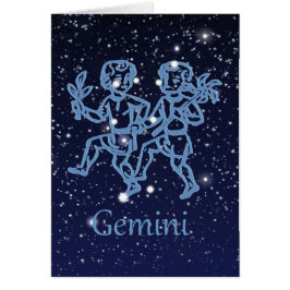 Cartão Constelação Gemini e Sinal Zodíaco com Estrelas