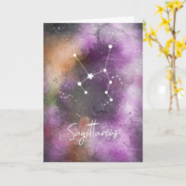 Cartão Constelação Sagitário Galáxia Roxa Zodiac