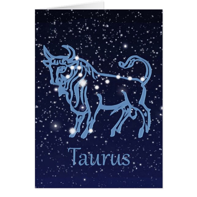 Cartão Constelação Taurus e Sinal Zodíaco com Estrelas (Frente)