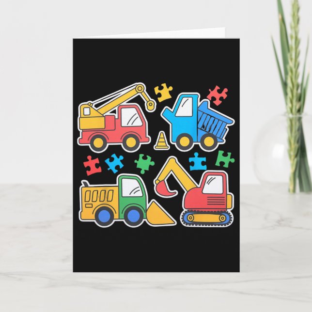Cartão Construction Trucks Excavator Autism Awareness Tee (Frente)