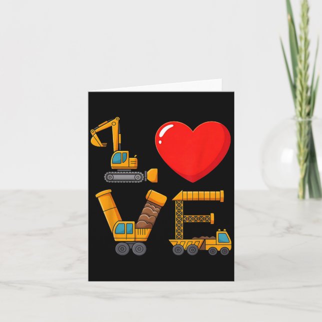 Cartão Construction Valentine Love Spelled With Trucks Ex (Frente)