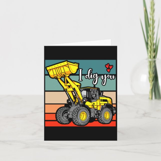Cartão Construction Vehicles Valentines Hearts Excavator  (Frente)