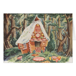 Cartão Conto de fadas do vintage, Hansel e casa dos doces