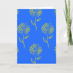 Cartão Contorno de Flor Amarela em um Fundo Azul