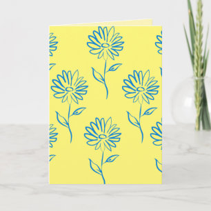 Cartão Contorno de Flor Azul em um Fundo Amarelo