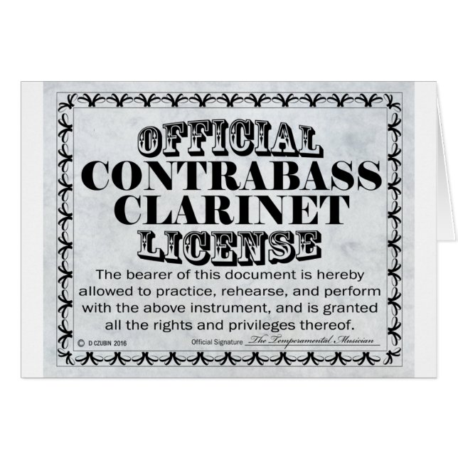 Cartão Contrabass Clarinet License (Frente Horizontal)
