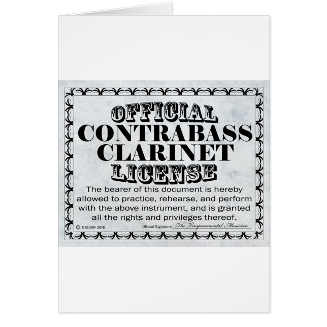 Cartão Contrabass Clarinet License (Frente)