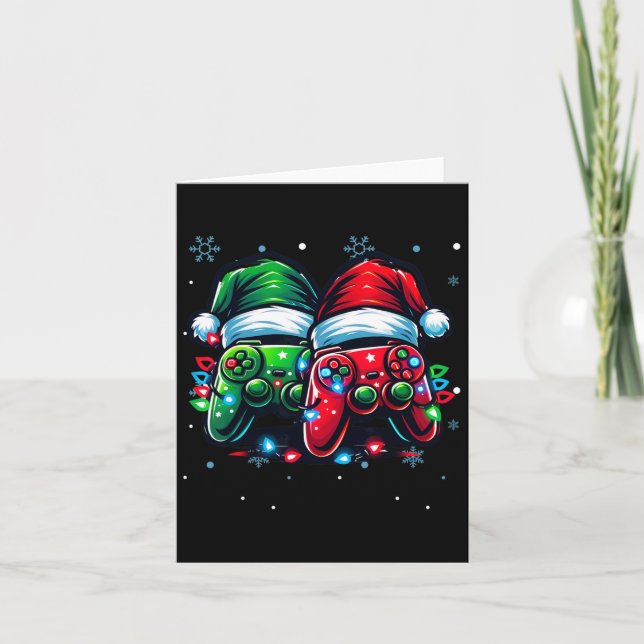 Cartão Controladora de jogos de Natal Santa Hat (Frente)