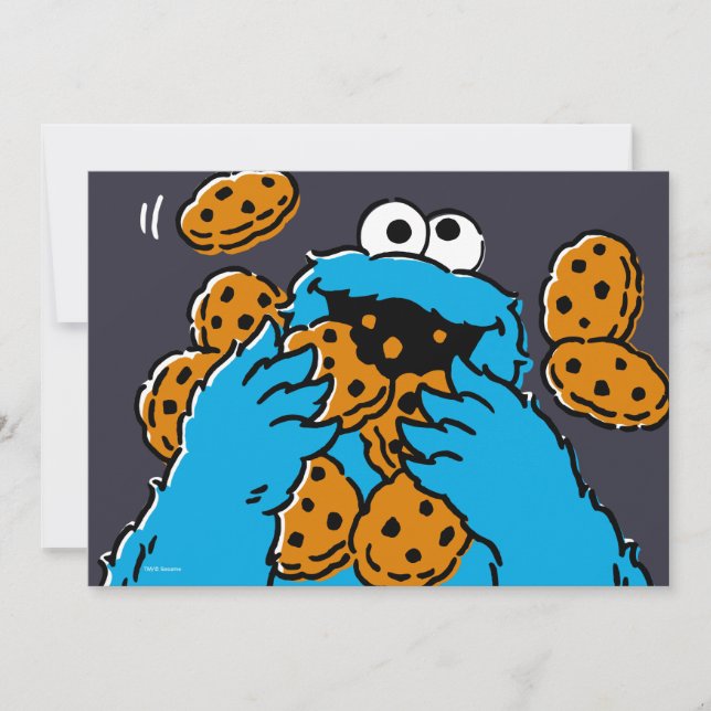 Cartão Cookie Monster Eating All the Cookies (Frente)