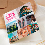 Cartão Cool bright pink photos collage grid 21 birthday<br><div class="desc">Cool modern white and bright pink photos collage grid 21 birthday ,  add 8 of your friends favorite photo with a modern and cool elegant script font typography. Add your message inside.</div>