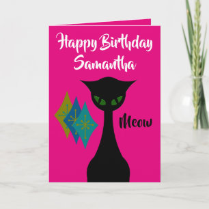 Cartão Cool Cat Mid-Century-Modern Personalized Birthday