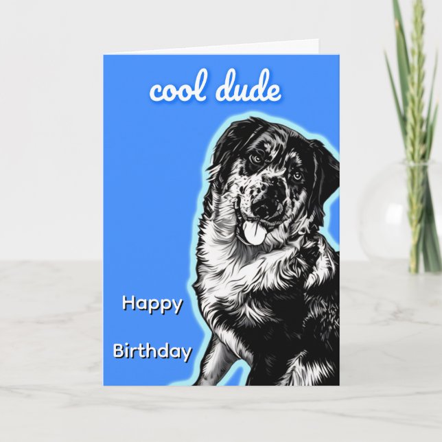 Cartão Cool Dude Australian Shephard Folded Greeting Card (Frente)