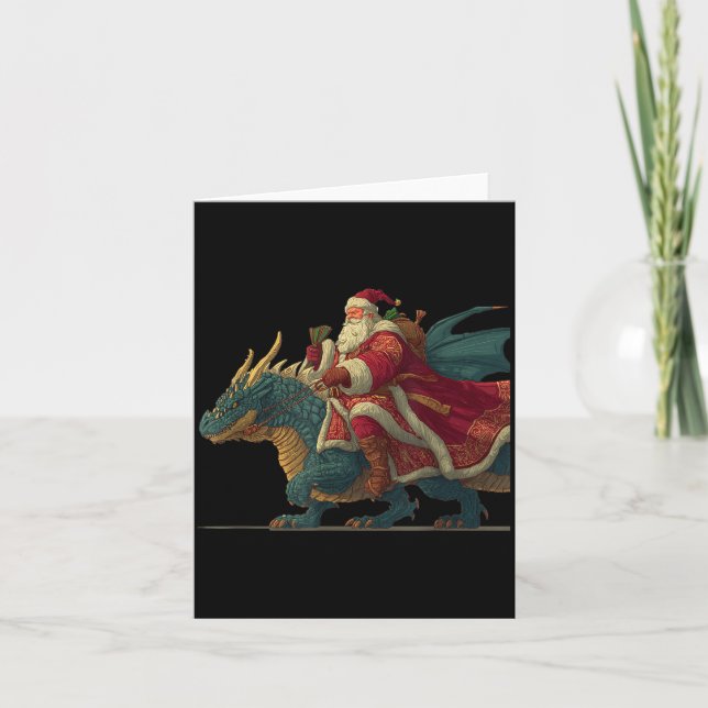 Cartão Cool Festive Dragon With Riding Santa Claus Look  (Frente)