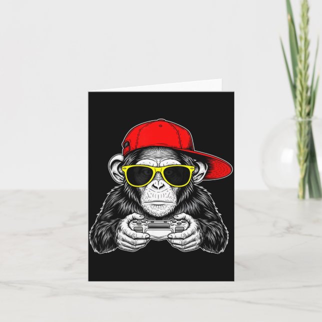 Cartão Cool Gamer Monkey With Controller Funny Gaming Vid (Frente)