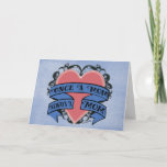 Cartão Cool Mom Heart Tattoo - Once A Mom<br><div class="desc">Cool pink heart tattoo style art work features an award winning blue ribbon for mom. Decorative vintage ornament design frames the art. "Once a mom,  always a mom" greeting card is perfect for Mothers Day or a card of appreciation.</div>