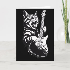 Cartão Cool Music Love | Rock Cat Playing Electric Guitar