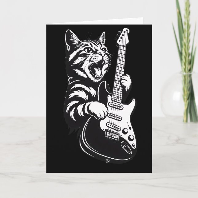 Cartão Cool Music Love | Rock Cat Playing Electric Guitar (Frente)