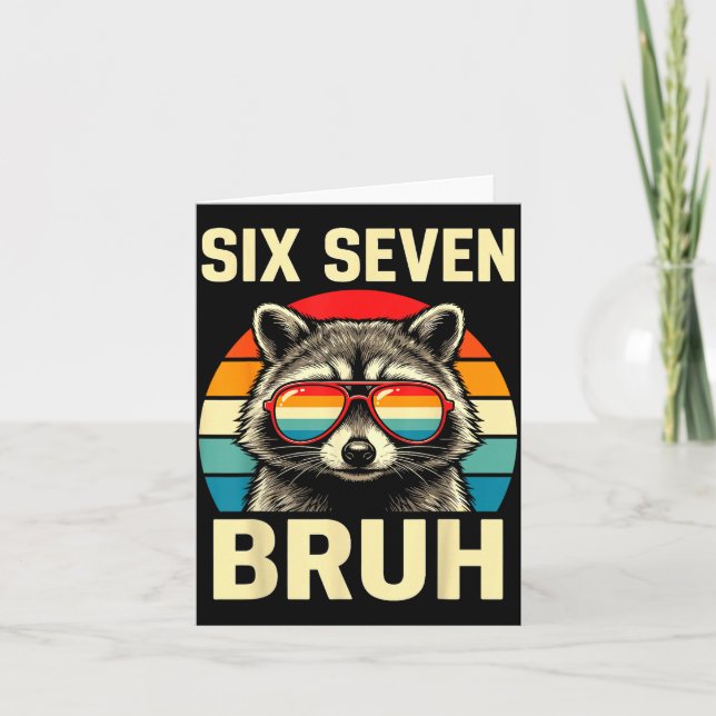 Cartão Cool Retro Six Seven Bruh Raccoon Sungles Meme 67  (Frente)