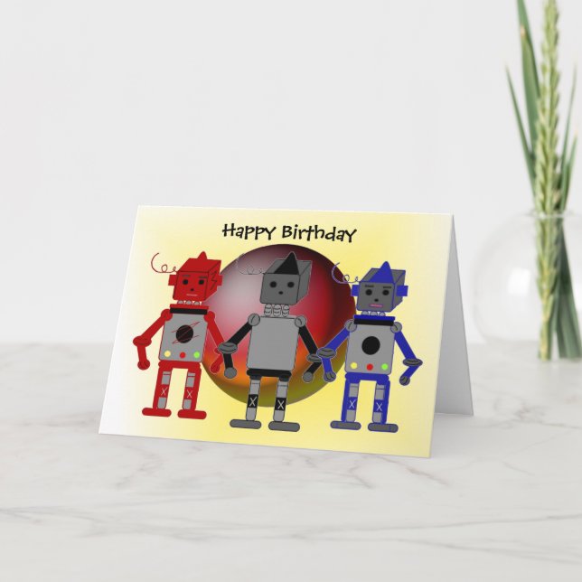 Cartão Cool Robots Birthday Wishes (Frente)