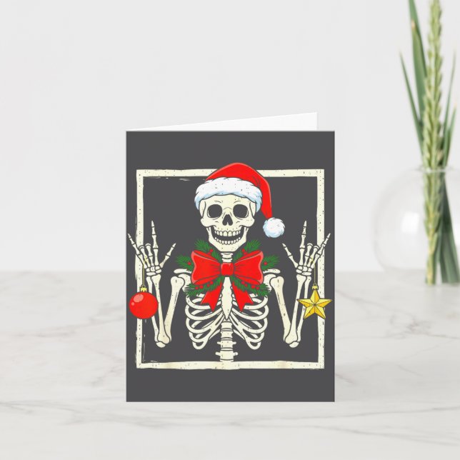 Cartão Cool Rocker Skeleton Santa Hat Christmas Punk Rock (Frente)