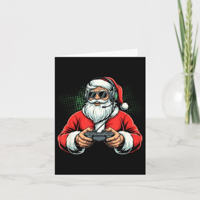 Cartão Cool Santa Playing Video Games Christmas Gamer Boy (Frente)