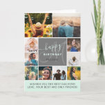 Cartão Cool teal birthday 10 photo collage grid monogram<br><div class="desc">Modern simple birthday teal 10 photo collage grid with pastel teal mint and gray editable colors and modern typography,  add your monogram.</div>