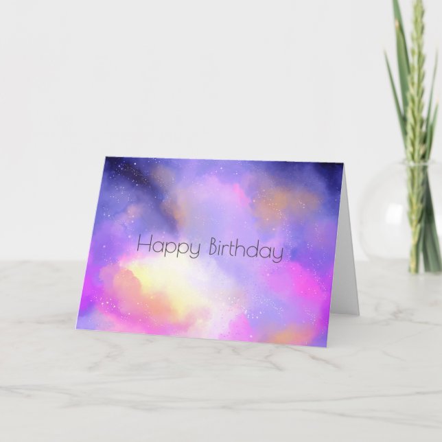 Cartão Cool Watercolors with Surreal Clouds Birthday (Frente)