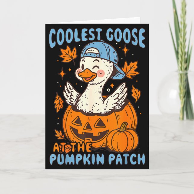 Cartão Coolest Goose At The Pumpkin Patch Autumn Fall Cou (Frente)