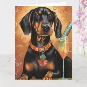 Cartão Coonhound Preto e Castanho Ano Novo