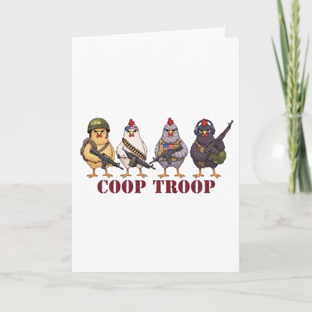 Cartão Coop Troop Funny 4th of July Military Hens  (Frente)