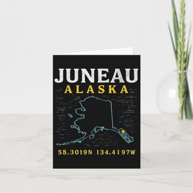 Cartão Coordenadas de Mapa de Juneau Alaska, Viagem (Frente)