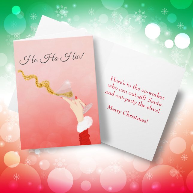 Cartão Copo de Martini Derramando Brilho de Natal Colega  (Festive Co-worker Card: Cheers to Laughter and Merry Celebrations!)