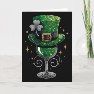 Cartão Copo de Vinho Shamrock Bebendo Dia de São Patrício