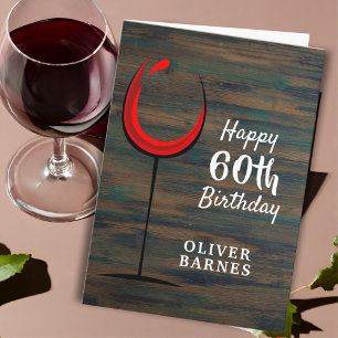 Cartão Copo de Vinho Tinto de Madeira Rústica Aniversário