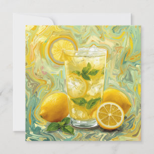 Cartão Copo Fresco de Limonada e Limões Arte Abstrata