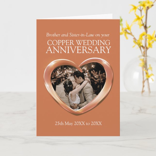 Cartão Copper 7th wedding anniversary photo card (Flor Amarela)