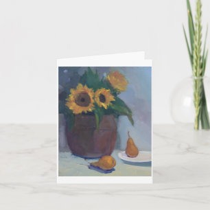 Cartão Copper Pot of Sunflowers and Pears - art note card