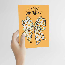 Cartão Coquete Caprichoso Laço Coração Laranja para Qualq