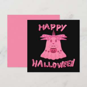 Cartão Coquete Rosa Fantasma Feliz Halloween Arte Digital