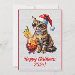 Cartão Coquetel de Gato Legal de Natal Digital Personaliz