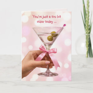 Cartão Coquetel Martini de Aniversário com Laço de Seda R